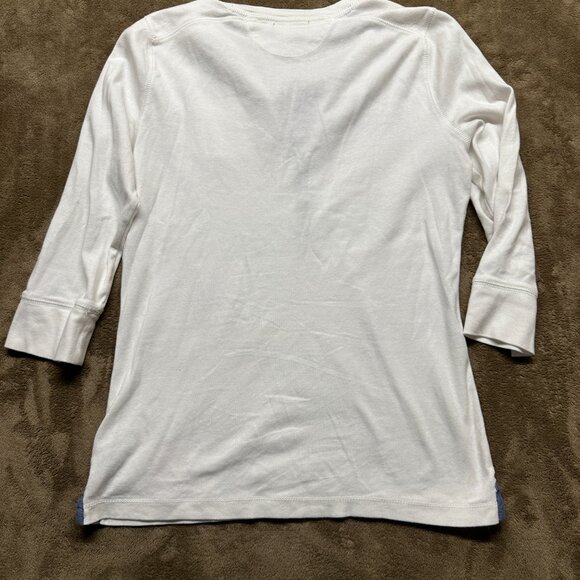 Ralph Lauren LRL White Henley Top w/ Chambray Trim 3/4 Sleeve Y2K Medium - Picture 4 of 7